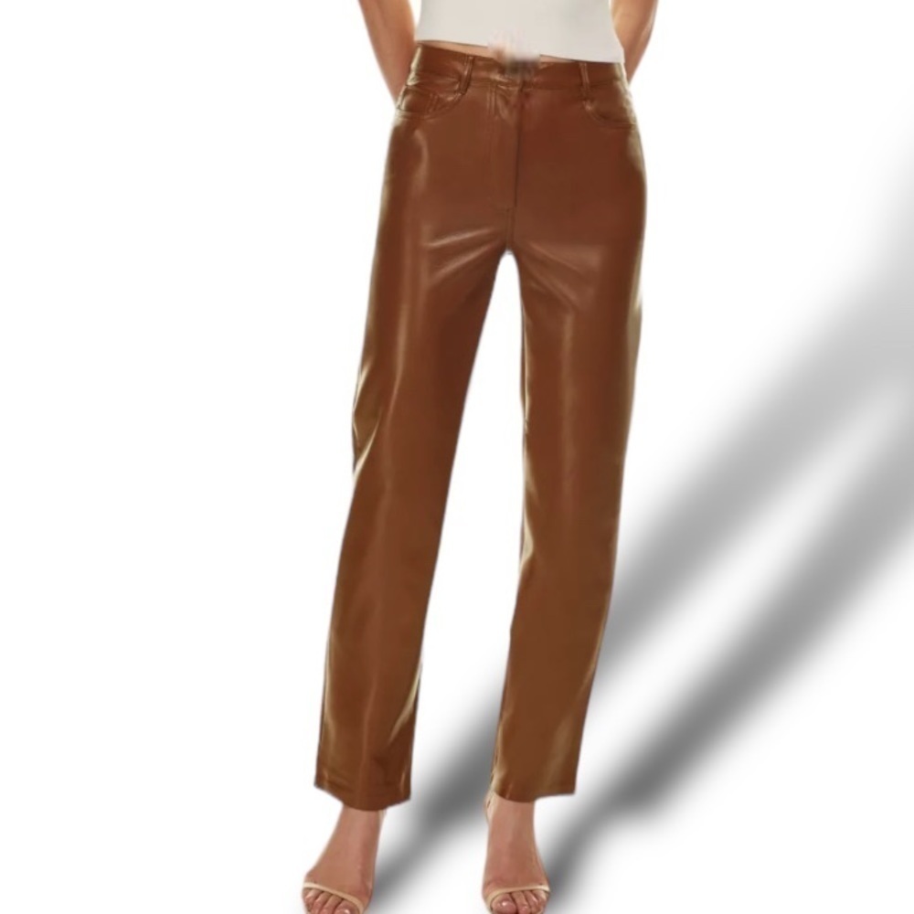 Faux Leather Straight Leg High Waisted Pants